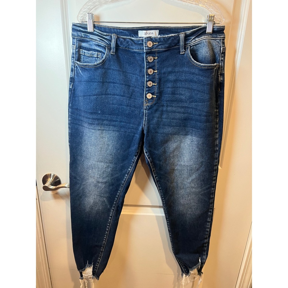 Zenana Womens Skinny Jeans High Rise Button Fly Blue Size 36